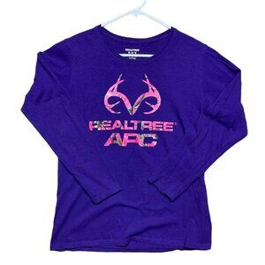 Realtree APC Womens Long‎ Sleeve T Shirt M Graphics Logo Purple Pink Cotton